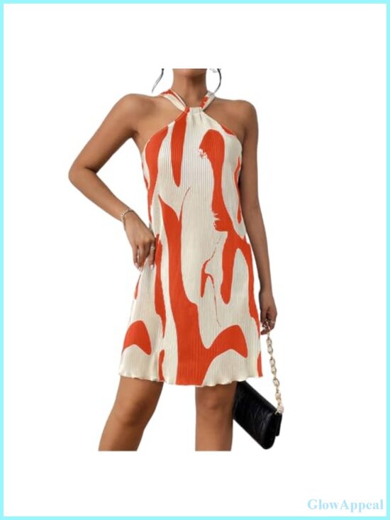 Dresses & Skirts - Halter Neck Sleeveless Sheath Mini Dress Pleated Casual Summer